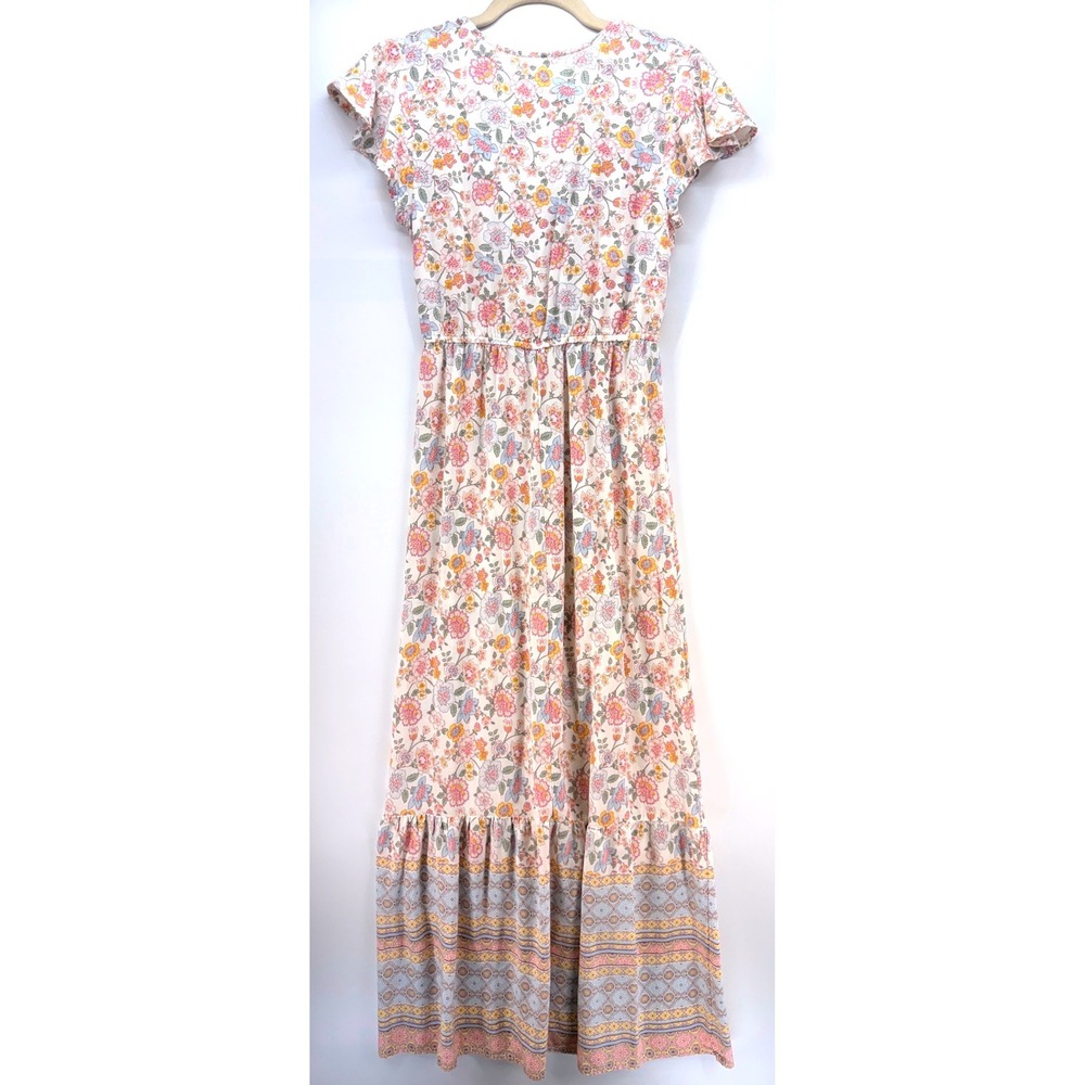 Bebop Floral Rayon Maxi Dress Sz S Boho Cottagecore Prairie Milkmaid Tradwife - Picture 2 of 8